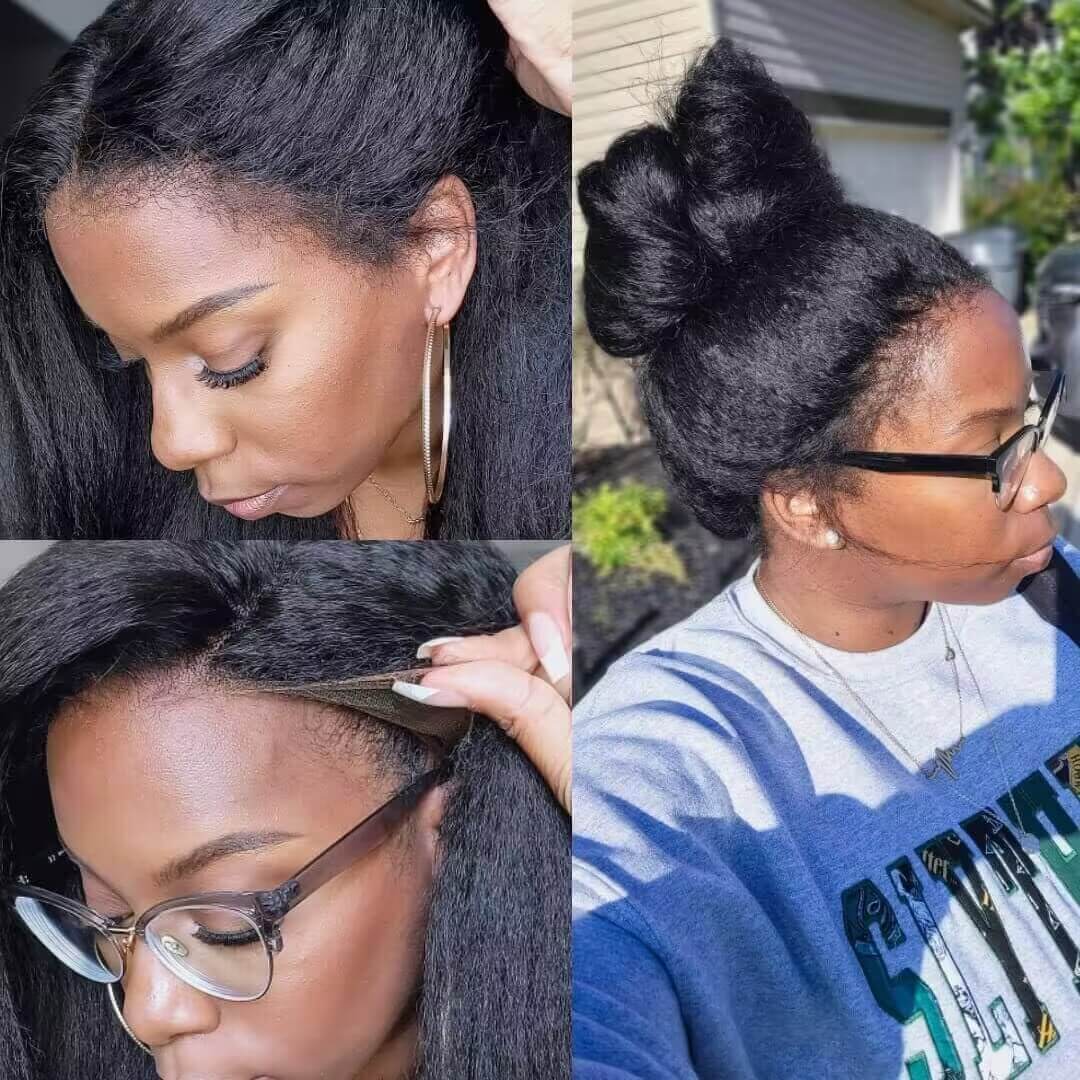 4C Edges Kinky Straight 360 Transparent Glueless Wig with Curly Baby Hairline - 8x5 Size - 16 / 5x5 HD Lace / 150% - Lyvelle