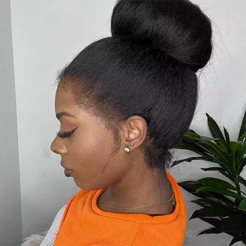 4C Edges Kinky Straight 360 Transparent Glueless Wig with Curly Baby Hairline - 8x5 Size - 16 / 5x5 HD Lace / 150% - Lyvelle