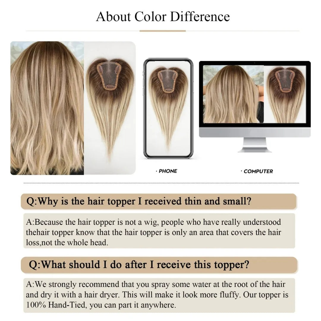 12-Inch Lace Base Hair Topper with Clips – 100% Remy Human Hair Volume - 12" / Straight / HTFK001 - Lyvelle