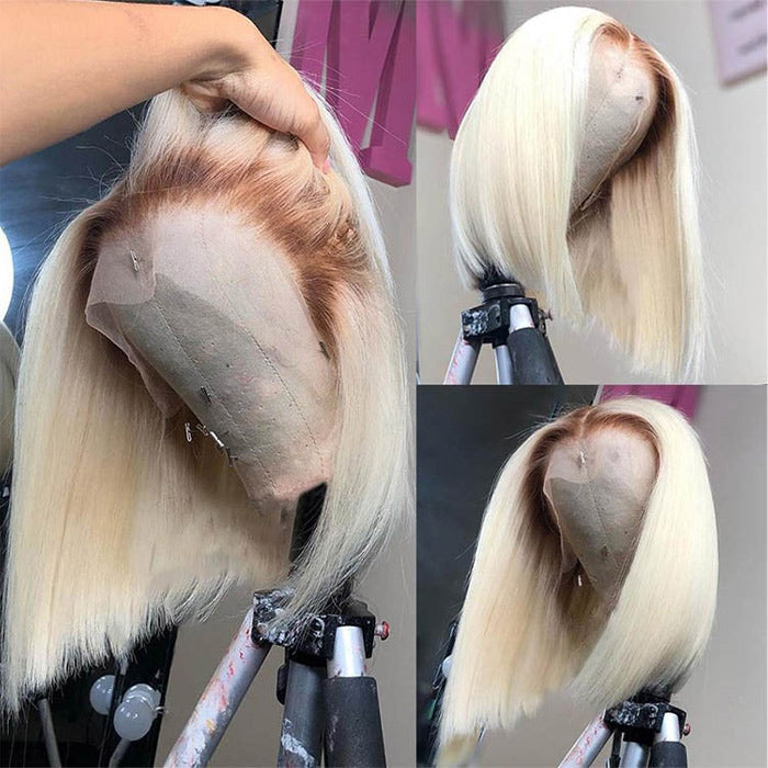 Ombre 613 Blonde Straight Bob Lace Front Wig - 13x4 Human Hair Wig for Women - 10 / T1B/613 / 150% - Lyvelle