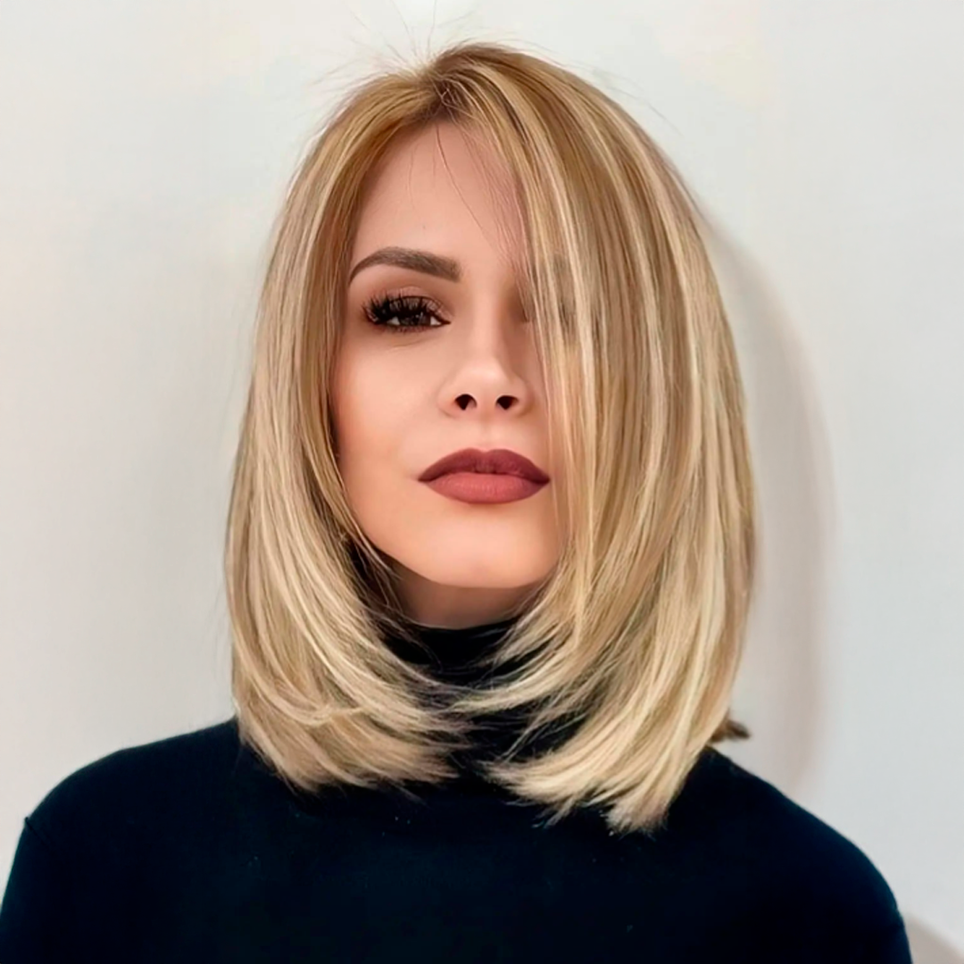 Topper de cabello natural de 35,5 cm con base de seda – Rubio oscuro de raíz