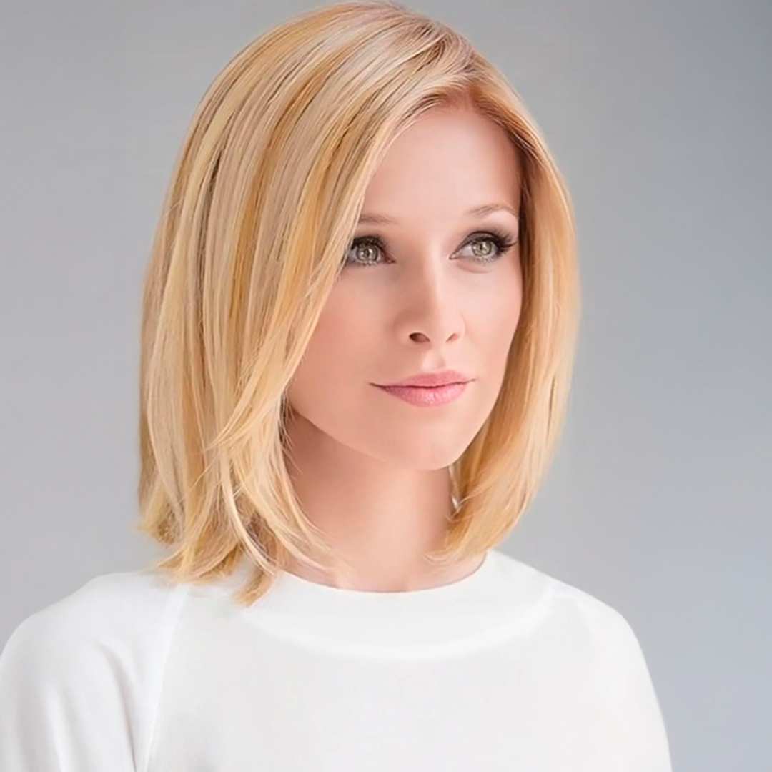 Topper de cabello natural de 35,5 cm con base de seda – Rubio oscuro de raíz