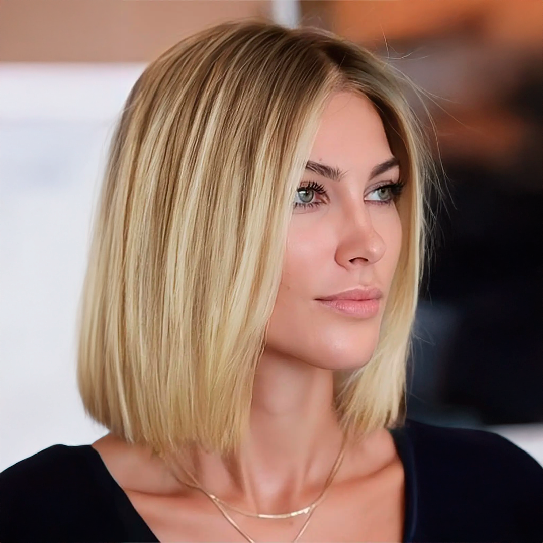 Topper de cabello natural de 35,5 cm con base de seda – Rubio oscuro de raíz