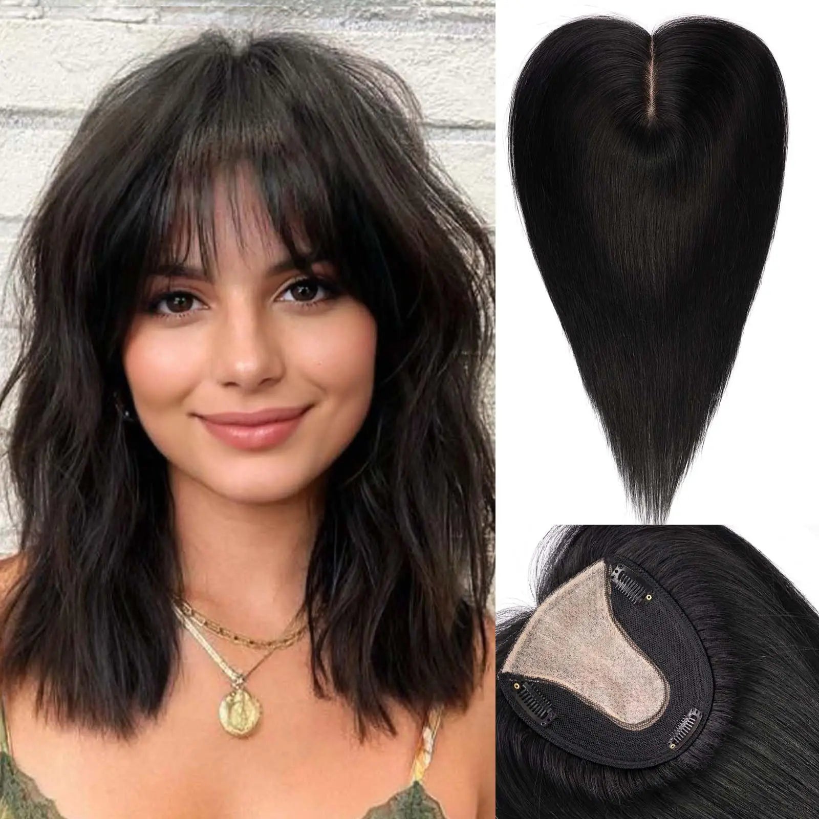 Adorno para el cabello de 14” con flequillo y base de seda