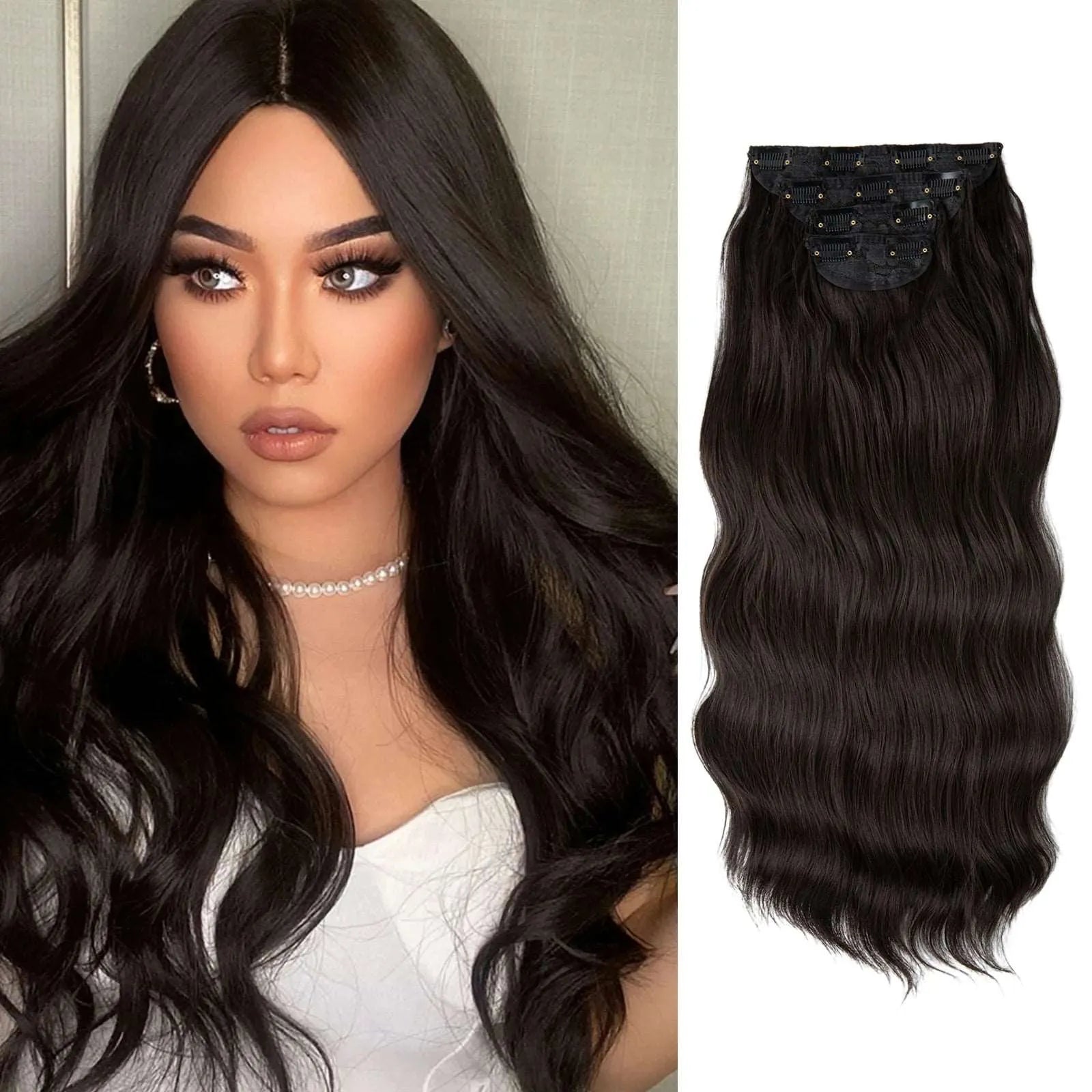 22-Inch Clip-In Hair Extensions – Full Head 4-Piece Set for Volume & Length - 22" / Body Wave / Black Brown - Lyvelle