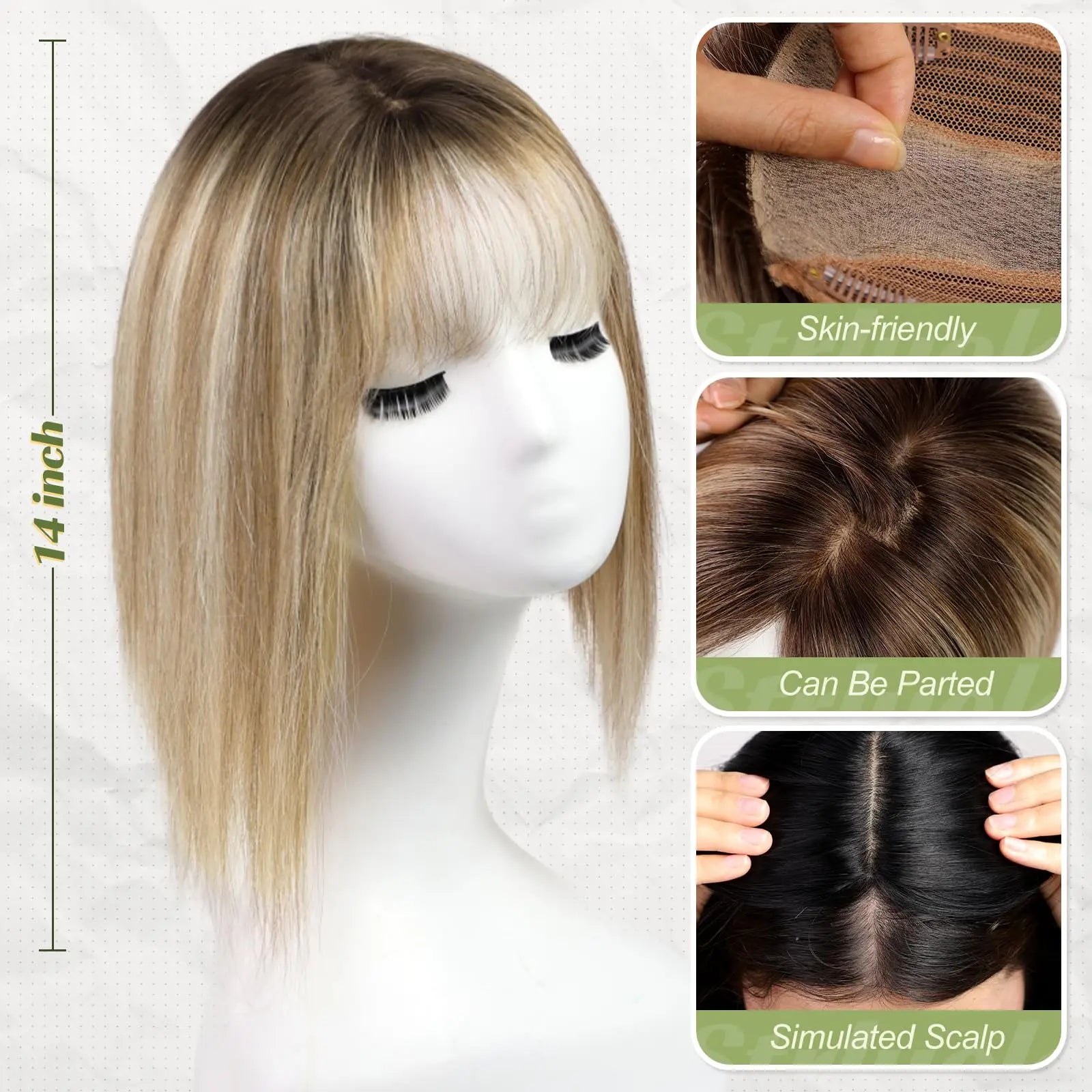 Adorno para el cabello de 14” con flequillo y base de seda