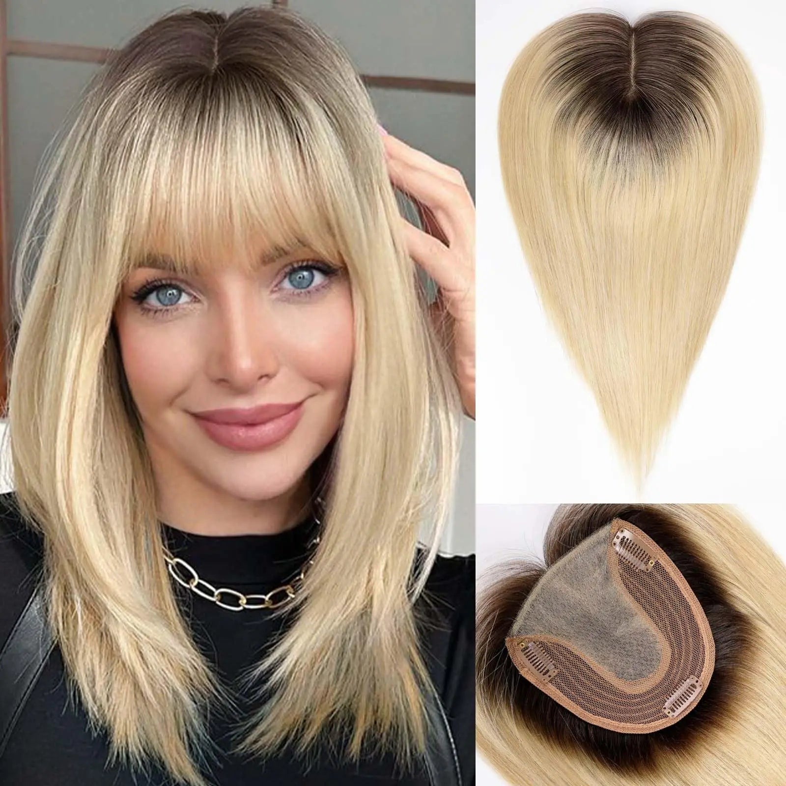 Adorno para el cabello de 14” con flequillo y base de seda
