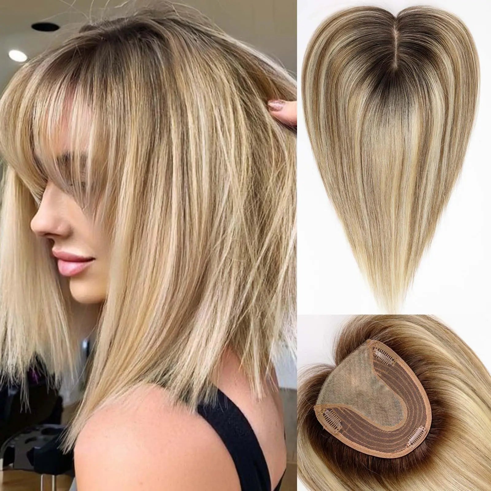 Adorno para el cabello de 14” con flequillo y base de seda