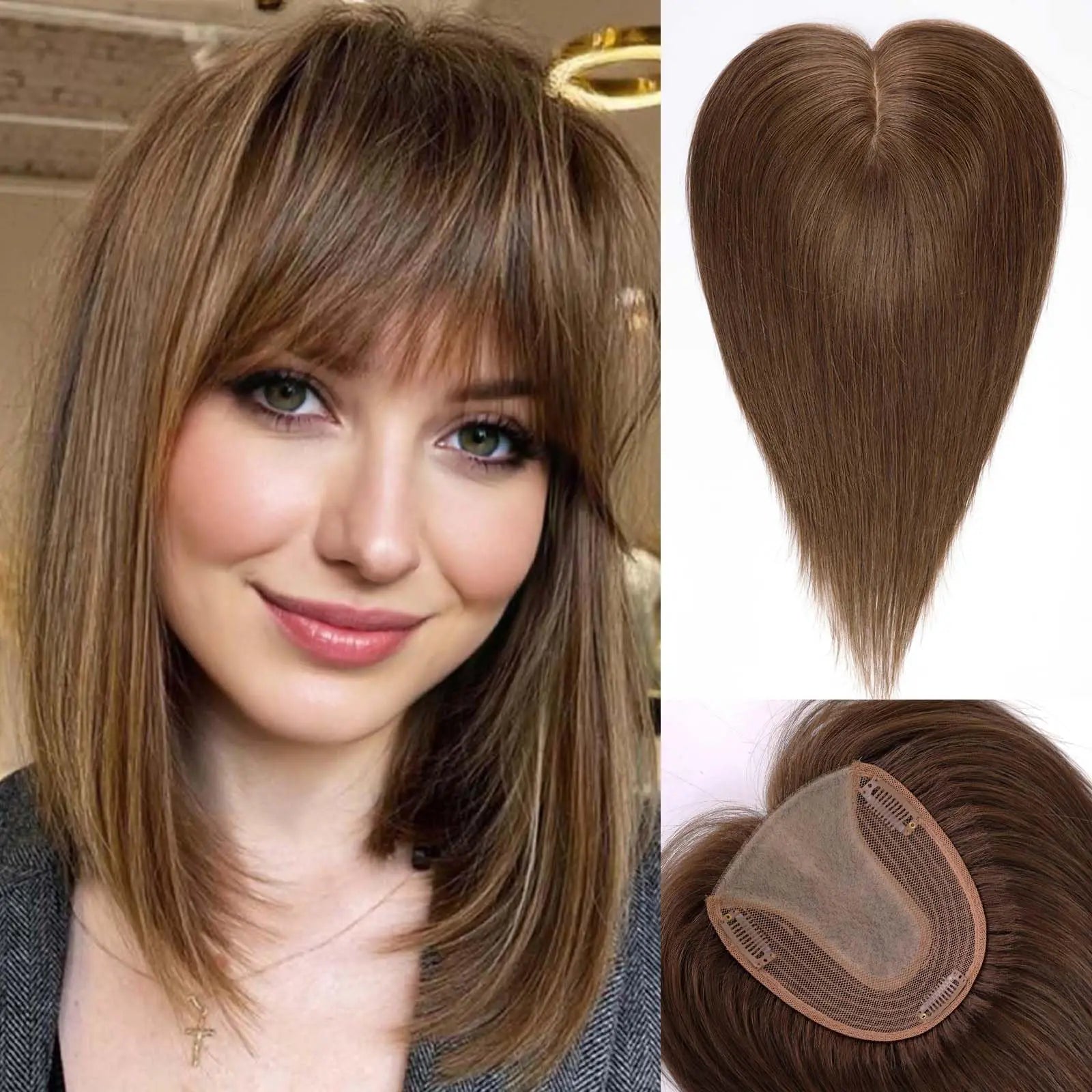 Adorno para el cabello de 14” con flequillo y base de seda