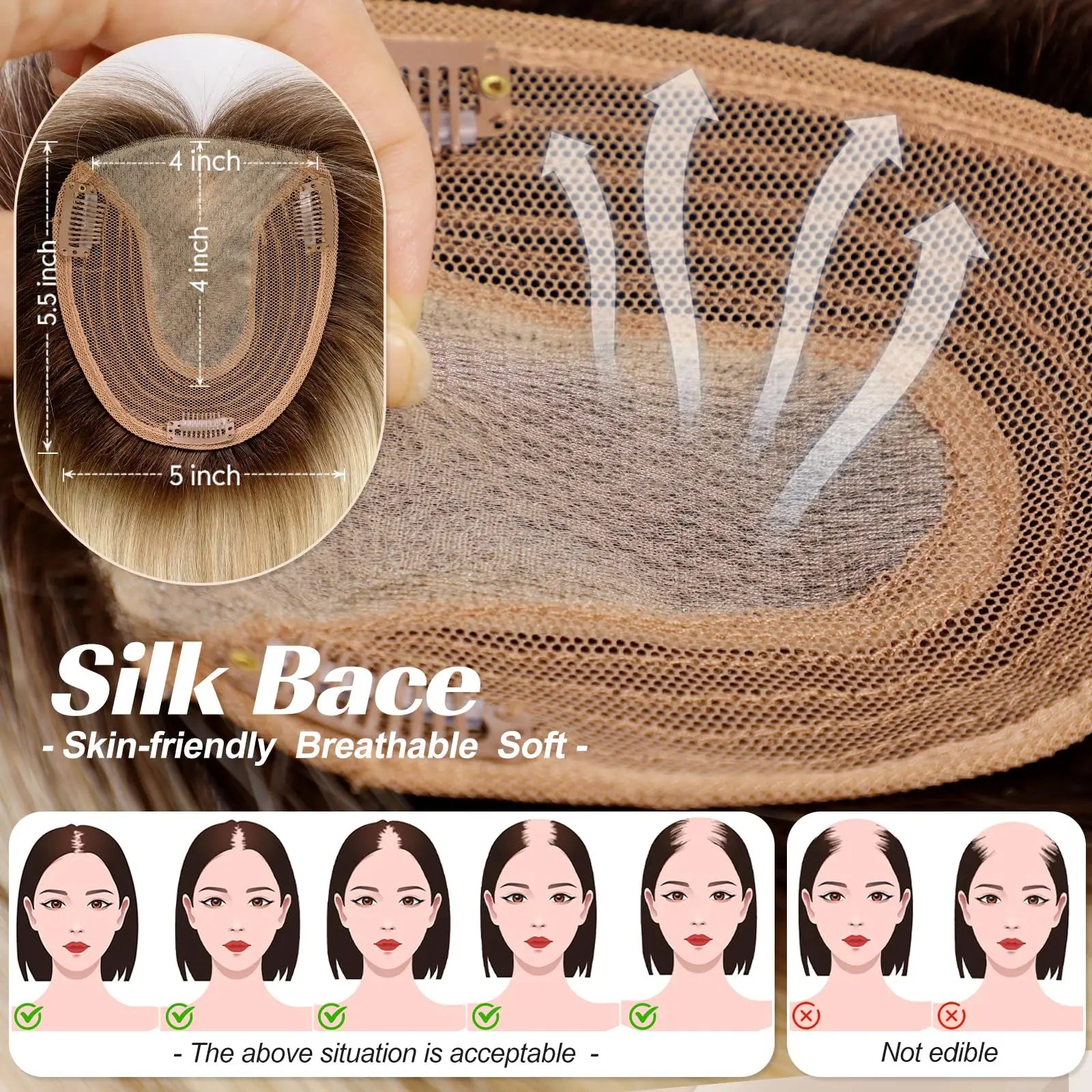 Adorno para el cabello de 14” con flequillo y base de seda