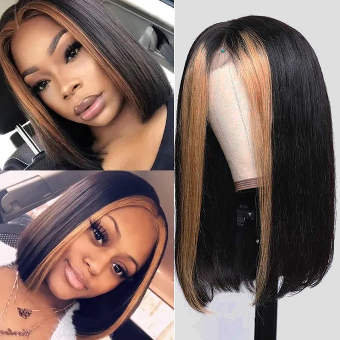 Blonde Highlighted Straight Short Bob Wig with 13x4 Lace Front - 10 / 4x4 Lace / 150% - Lyvelle