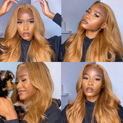 Honey Blonde 13x4 HD Transparent Lace Front Wig - #27 Blonde Human Hair Frontal Wig - 14 / Straight / 150% - Lyvelle