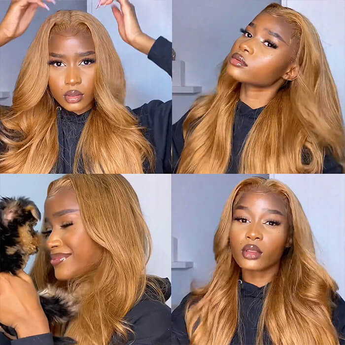 Honey Blonde 13x4 HD Transparent Lace Front Wig - #27 Blonde Human Hair Frontal Wig - 14 / Straight / 150% - Lyvelle