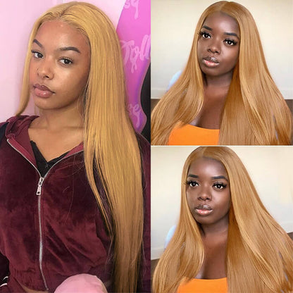 30-Inch Honey Blonde Straight Lace Front Wig - #27 Colored Transparent HD Lace Human Hair - 16 / 4x4 Lace / 150% - Lyvelle