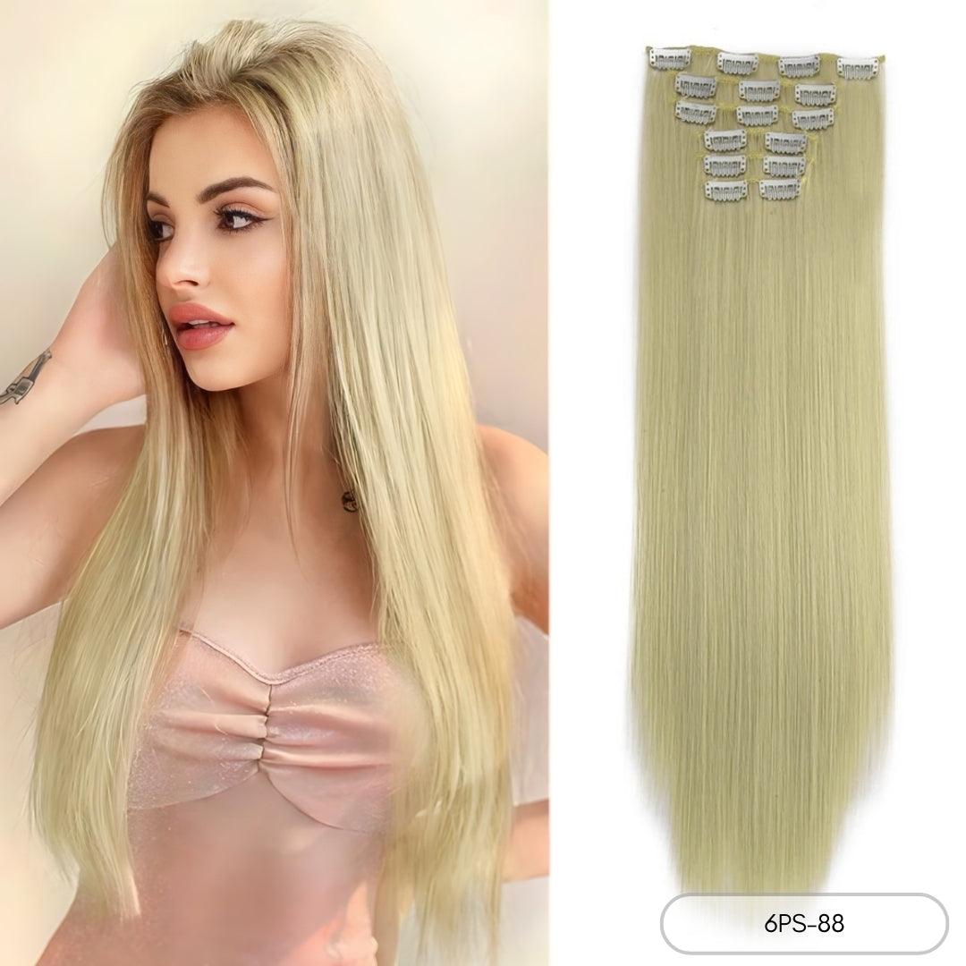 24-Inch Straight Synthetic Clip-In Hair Extensions – Full Head Set - 24" / Straight / 6PS-88 - Lyvelle