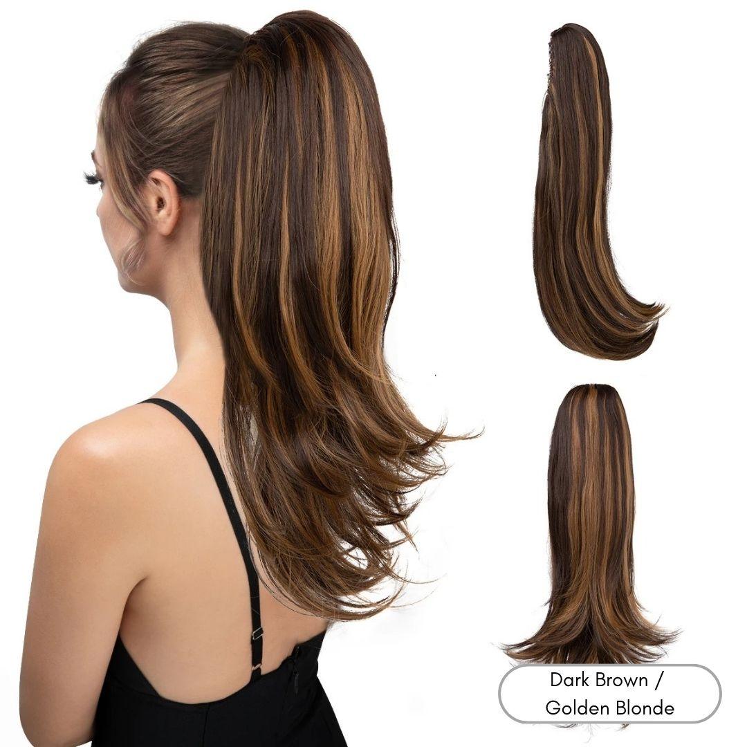 Long Silky Claw Clip Ponytail - 22" / Straight / Dark Brown / Golden Blonde - Lyvelle