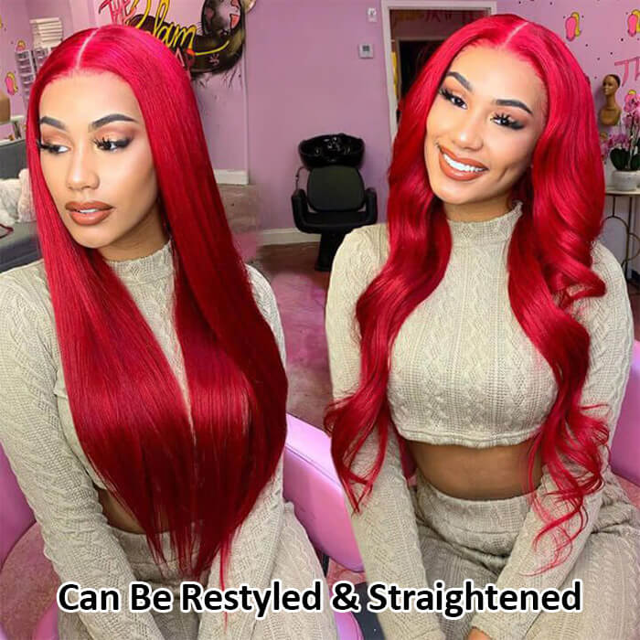 Glueless Red Lace Front Human Hair Wig - 13x4/13x6 Body Wave & Straight Styles - 14 / 4x4 Wig 150% / Straight - Lyvelle