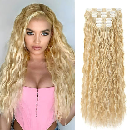 22-Inch Mermaid Deep Wave Clip-In Hair Extensions – 6-Piece Set - 22" / Deep Wave / 6P68-24H613 - Lyvelle