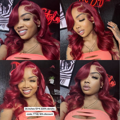 99J Burgundy 13x4 HD Lace Front Pre-Plucked Human Hair Wig - 10 / Straight / 150% - Lyvelle