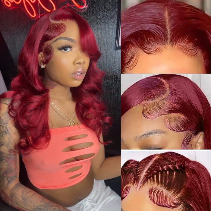 99J Burgundy 13x4 HD Lace Front Pre-Plucked Human Hair Wig - 10 / Straight / 150% - Lyvelle