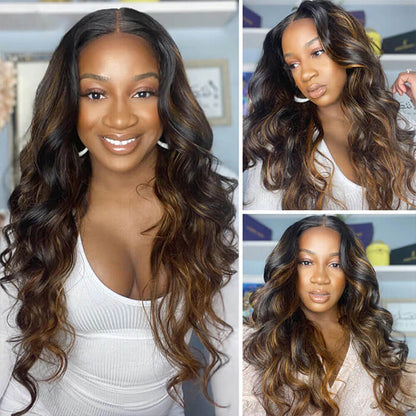 5x5 13x4 HD Lace Front Wig - Balayage Highlight P1B/30 Body Wave - 100% Human Hair, Undetectable - 16 / 5x5 Lace / No - Lyvelle