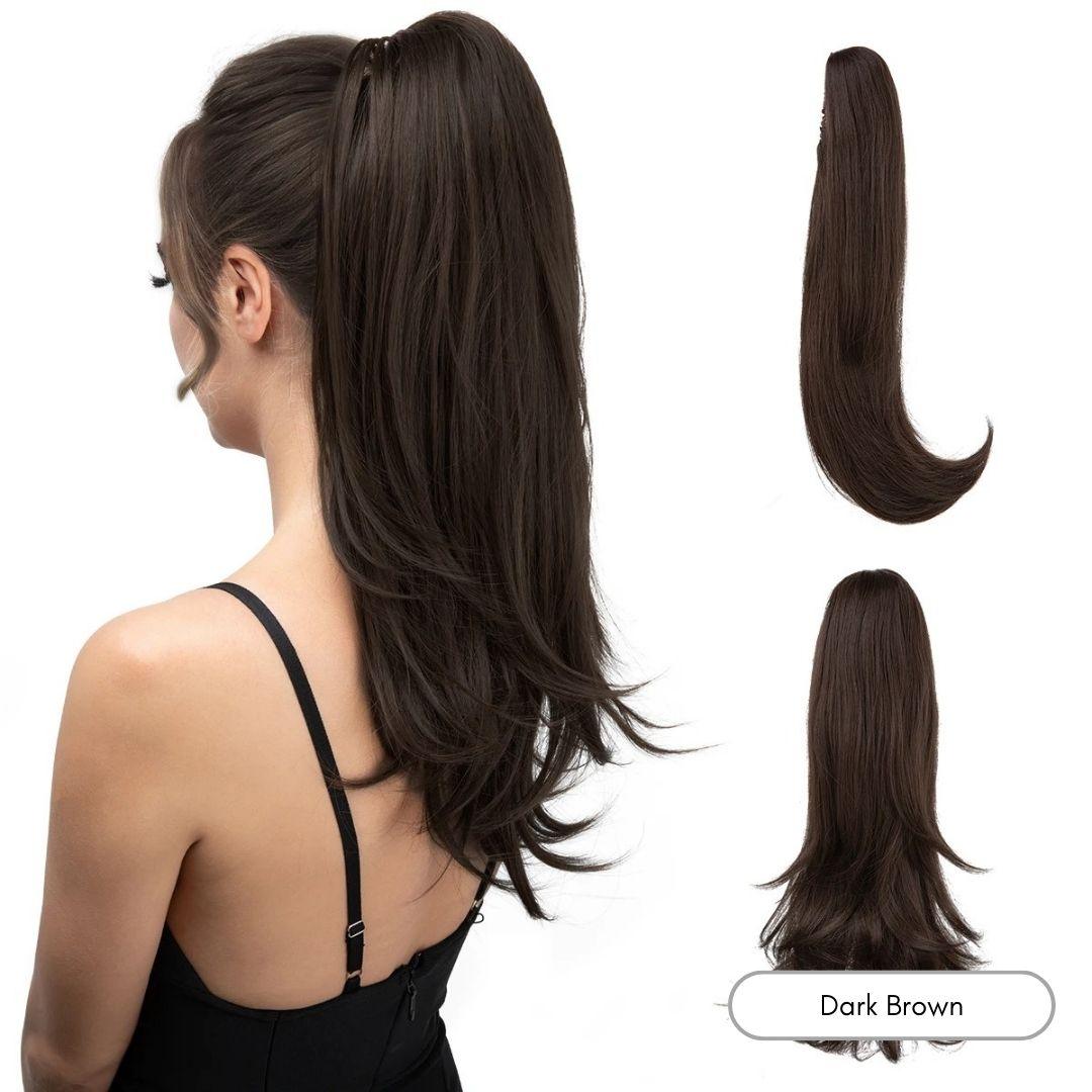 Long Silky Claw Clip Ponytail - 22" / Straight / Dark Brown - Lyvelle