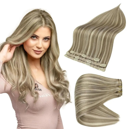 Full Shine Ombre Human Hair Clip-In Extensions – 3-Piece Set - 12" / Straight / 8P60 - Lyvelle