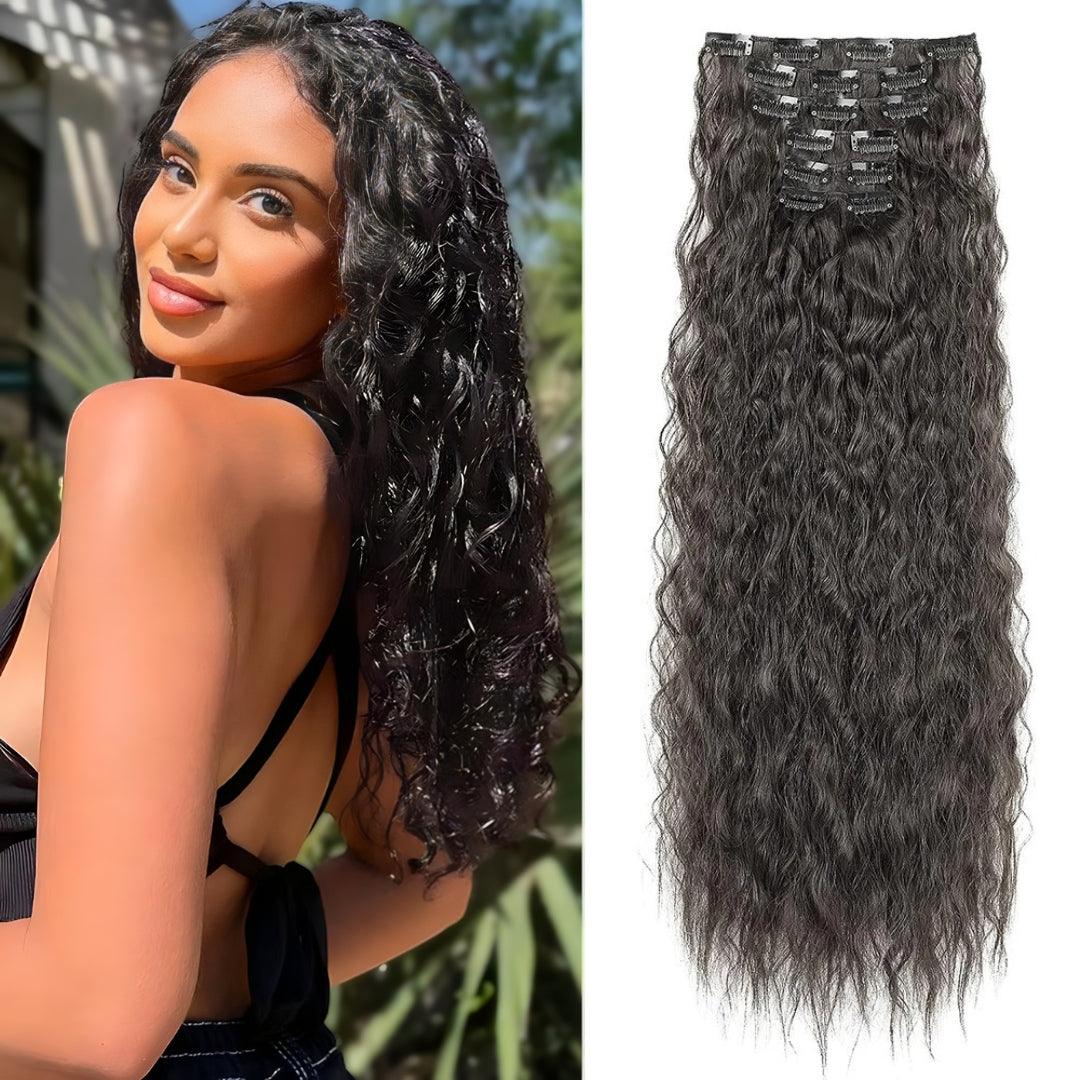 22-Inch Mermaid Deep Wave Clip-In Hair Extensions – 6-Piece Set - 22" / Deep Wave / 6P68-2B - Lyvelle