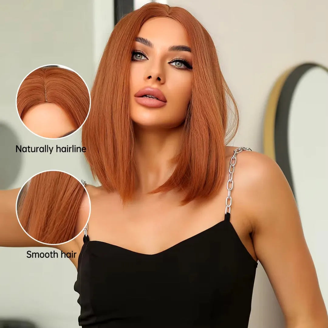 Ginger Orange Blunt Bob Wig – 14-Inch Synthetic Shoulder-Length Style - 14" / Straight / LC1049-1 - Lyvelle