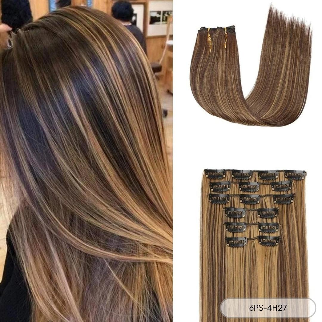 24-Inch Straight Synthetic Clip-In Hair Extensions – Full Head Set - 24" / Straight / 6PS-4H27 - Lyvelle