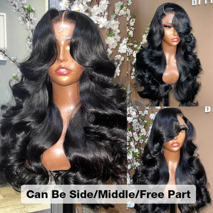 HD Lace Human Hair Wigs with Curtain Bangs and Body Wave - 13x4/13x6 Glueless Design with Pre-Bleached Knots - 16 / 5x5 Pre Cut Lace / 150% - Lyvelle