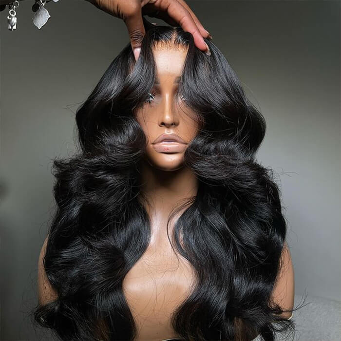 HD Lace Human Hair Wigs with Curtain Bangs and Body Wave - 13x4/13x6 Glueless Design with Pre-Bleached Knots - 16 / 5x5 Pre Cut Lace / 150% - Lyvelle