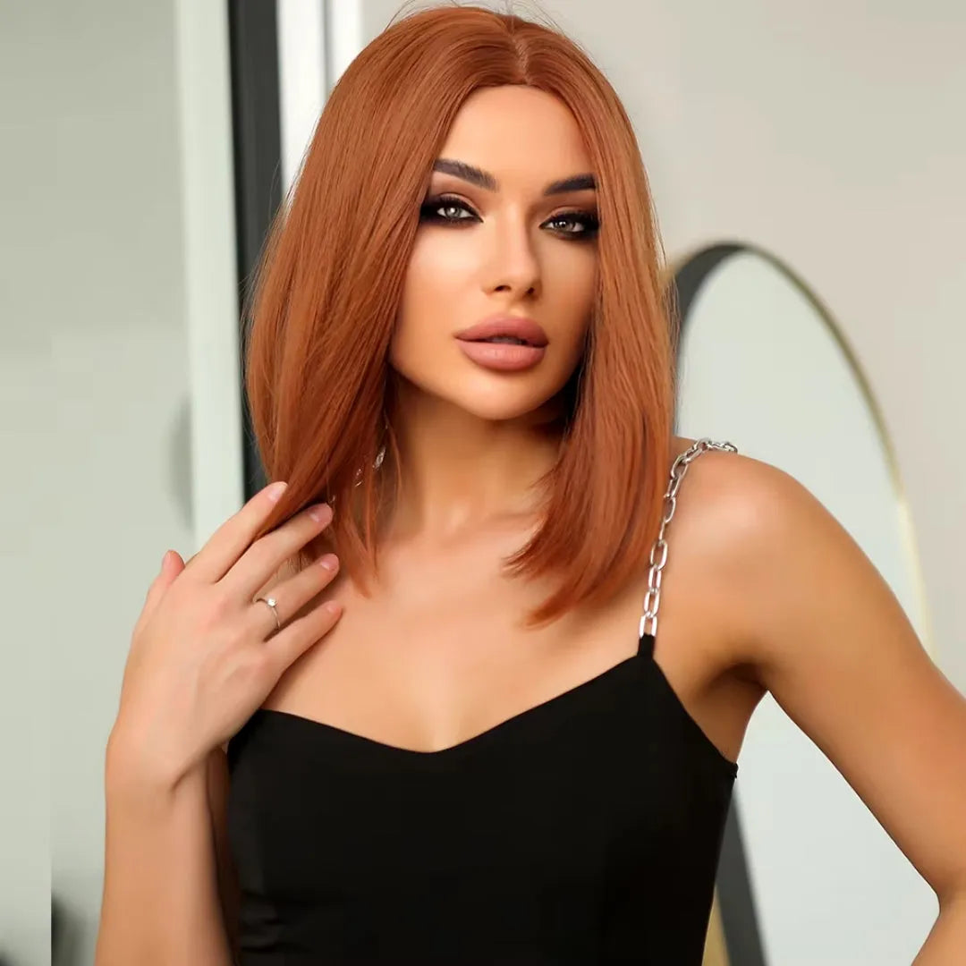 Ginger Orange Blunt Bob Wig – 14-Inch Synthetic Shoulder-Length Style - 14" / Straight / LC1049-1 - Lyvelle