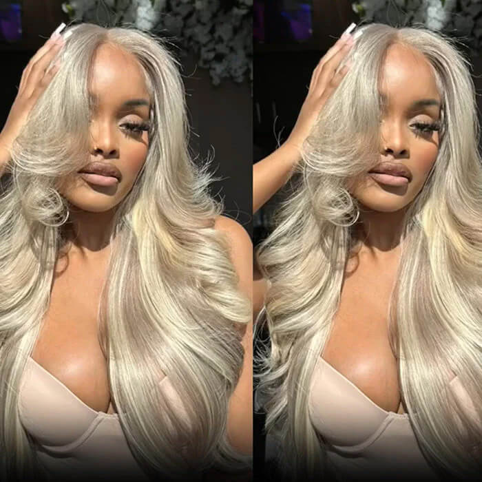 Blonde Highlighted Curtain Bangs Body Wave Wig - 13x6 HD Lace Frontal Layered Human Hair - 16 / 180% / 5x5 Lace - Lyvelle