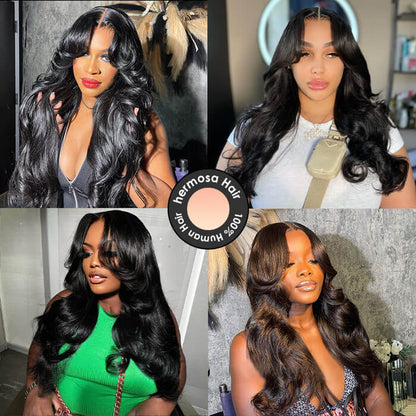 Pre-Styled Loose Body Wave Lace Front Wig with Face-Framing Curtain Bangs - 13x4 Glueless Design for Women - 14 / 13x4 Lace / 150% - Lyvelle