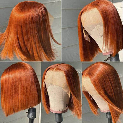 Orange Ginger 13x4 Lace Front Bob Wig - Remy Human Hair, Short Style with Baby Hair, 150% Density, Pre-Plucked for Black Women - 10 / 13x4 Lace / 150% - Lyvelle