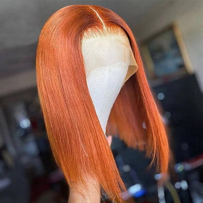 Orange Ginger 13x4 Lace Front Bob Wig - Remy Human Hair, Short Style with Baby Hair, 150% Density, Pre-Plucked for Black Women - 10 / 13x4 Lace / 150% - Lyvelle