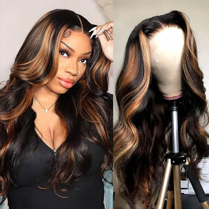 5x5 13x4 HD Lace Front Wig - Balayage Highlight P1B/30 Body Wave - 100% Human Hair, Undetectable - 16 / 5x5 Lace / No - Lyvelle