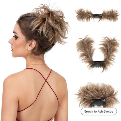 EasyClip Curly Hair Bun – Synthetic Clip-In Updo - Brown to Ash Blonde - Lyvelle