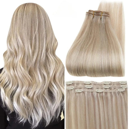 Full Shine Ombre Human Hair Clip-In Extensions – 3-Piece Set - 12" / Straight / 18P613 - Lyvelle