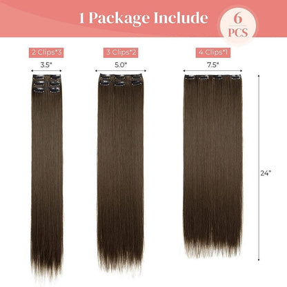 24-Inch Straight Synthetic Clip-In Hair Extensions – Full Head Set - 24" / Straight / 6PS-Dark Blonde - Lyvelle