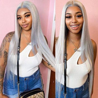 Grey 13x4 HD Lace Frontal Human Hair Wig for Women - Colored Elegance - 12 / 150% / Straight - Lyvelle