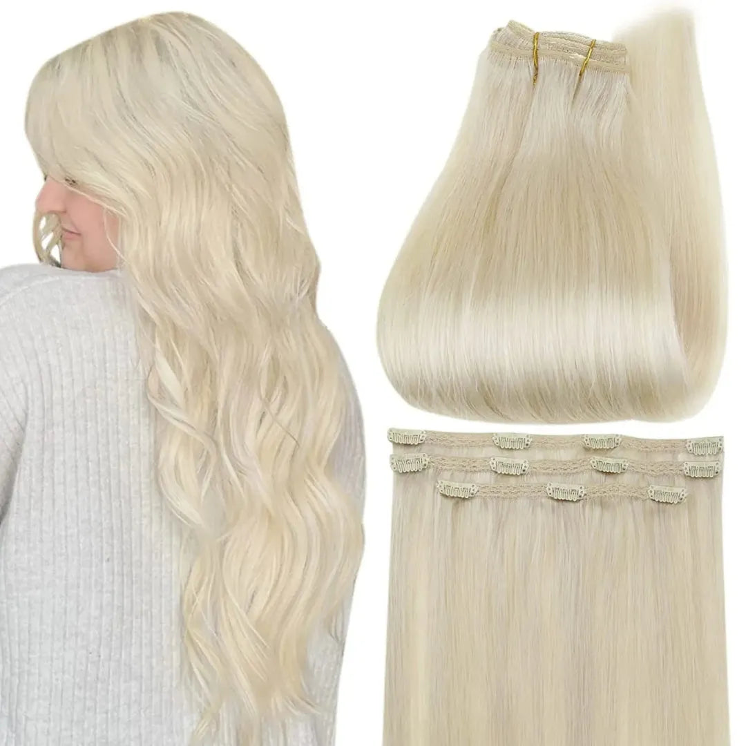 Full Shine Ombre Human Hair Clip-In Extensions – 3-Piece Set - 12" / Straight / 60 - Lyvelle