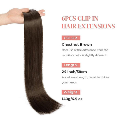 24-Inch Straight Synthetic Clip-In Hair Extensions – Full Head Set - 24" / Straight / 6PS-Dark Blonde - Lyvelle