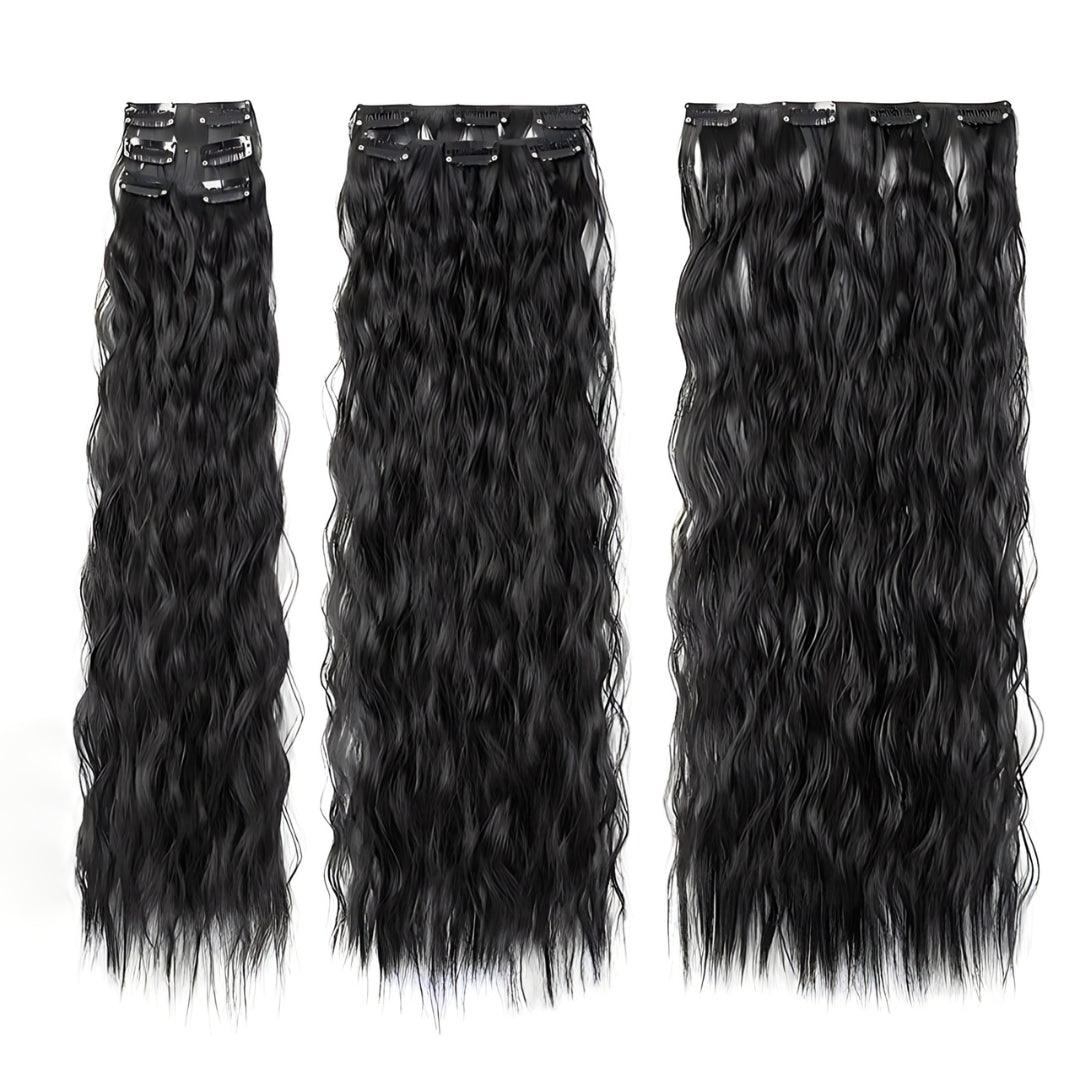 22-Inch Mermaid Deep Wave Clip-In Hair Extensions – 6-Piece Set - 22" / Deep Wave / 6P68-6B2H613 - Lyvelle