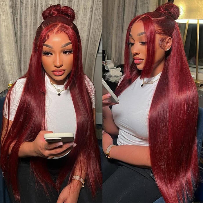 Burgundy HD Lace Front Wig for Women - 99J Straight/Body Wave, 13x4, Pre-Plucked Human Hair - 10 / Straight / 150% - Lyvelle