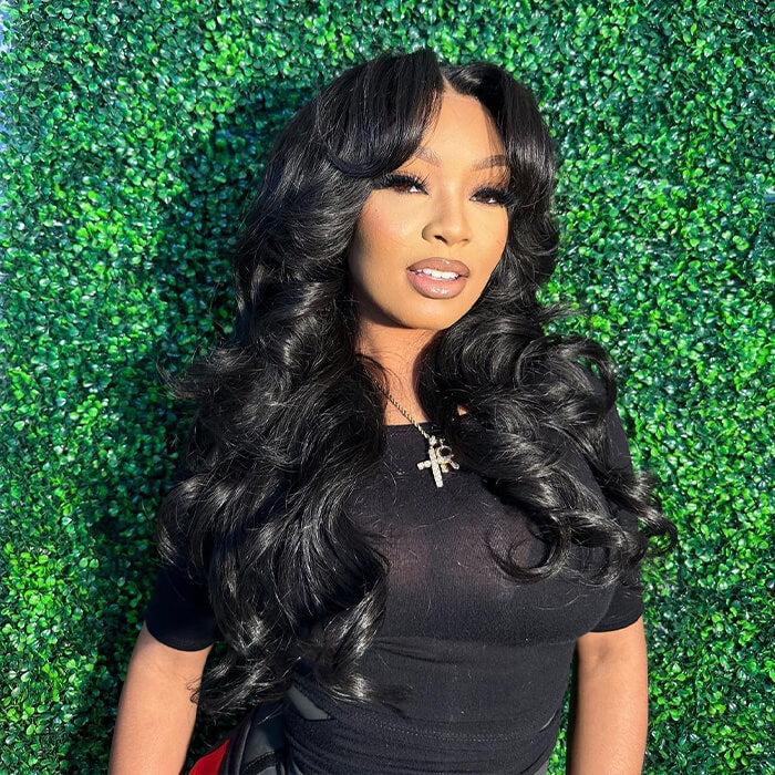 Glueless HD Lace Human Hair Wig with Loose Wave Curtain Bangs and Pre-Bleached Knots - 16 / 5x5 Lace / 150% - Lyvelle