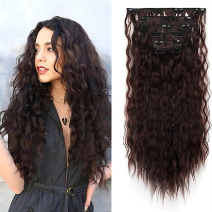 22-Inch Mermaid Deep Wave Clip-In Hair Extensions – 6-Piece Set - 22" / Deep Wave / 6P68-6B2H613 - Lyvelle