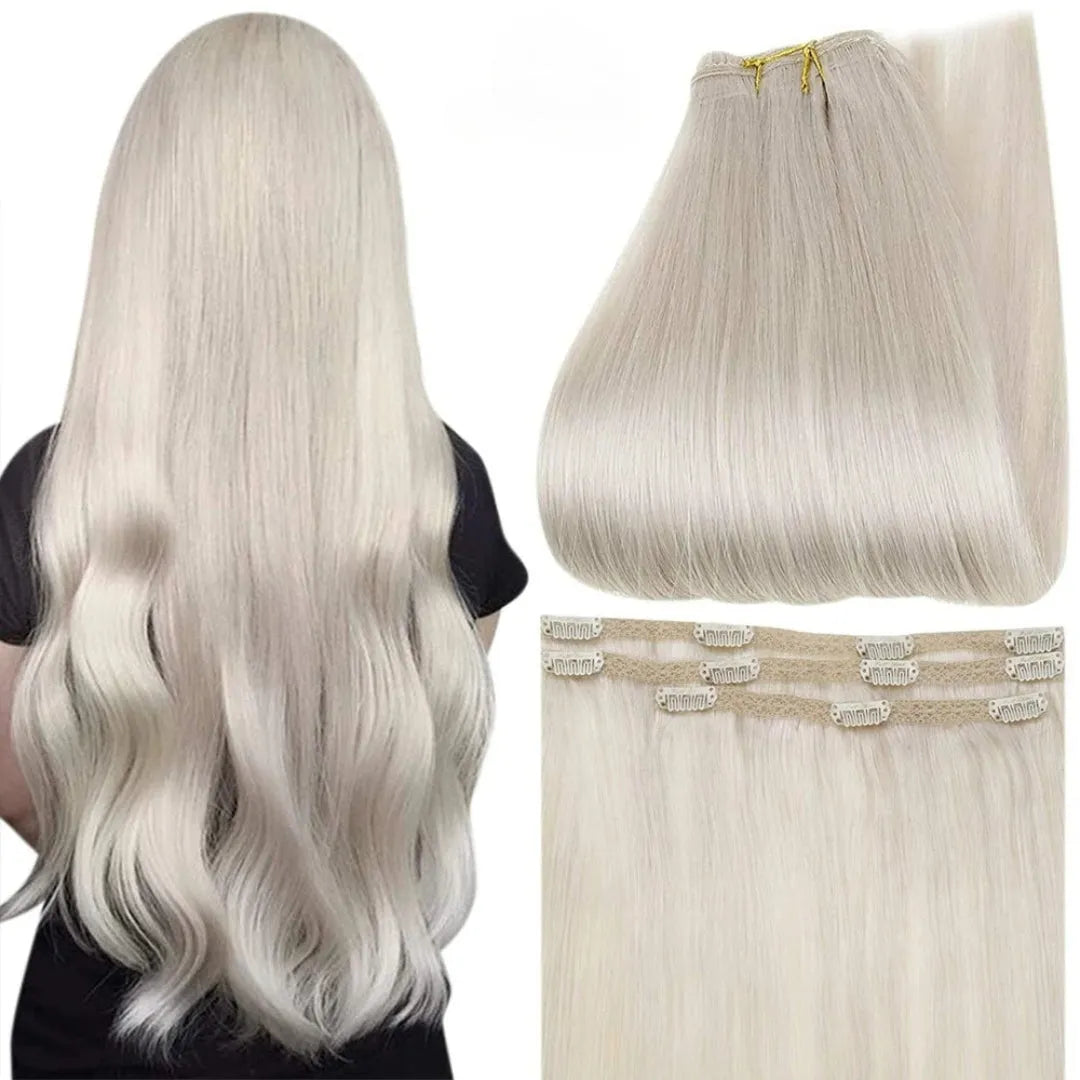 Full Shine Ombre Human Hair Clip-In Extensions – 3-Piece Set - 12" / Straight / 1000 - Lyvelle