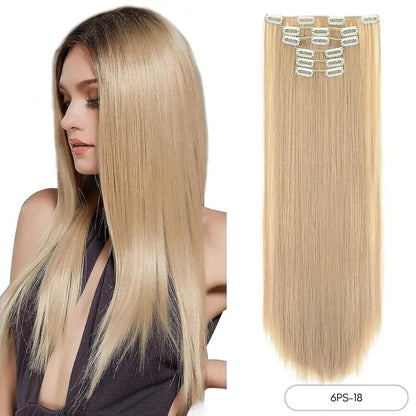 24-Inch Straight Synthetic Clip-In Hair Extensions – Full Head Set - 24" / Straight / 6PS-18 - Lyvelle